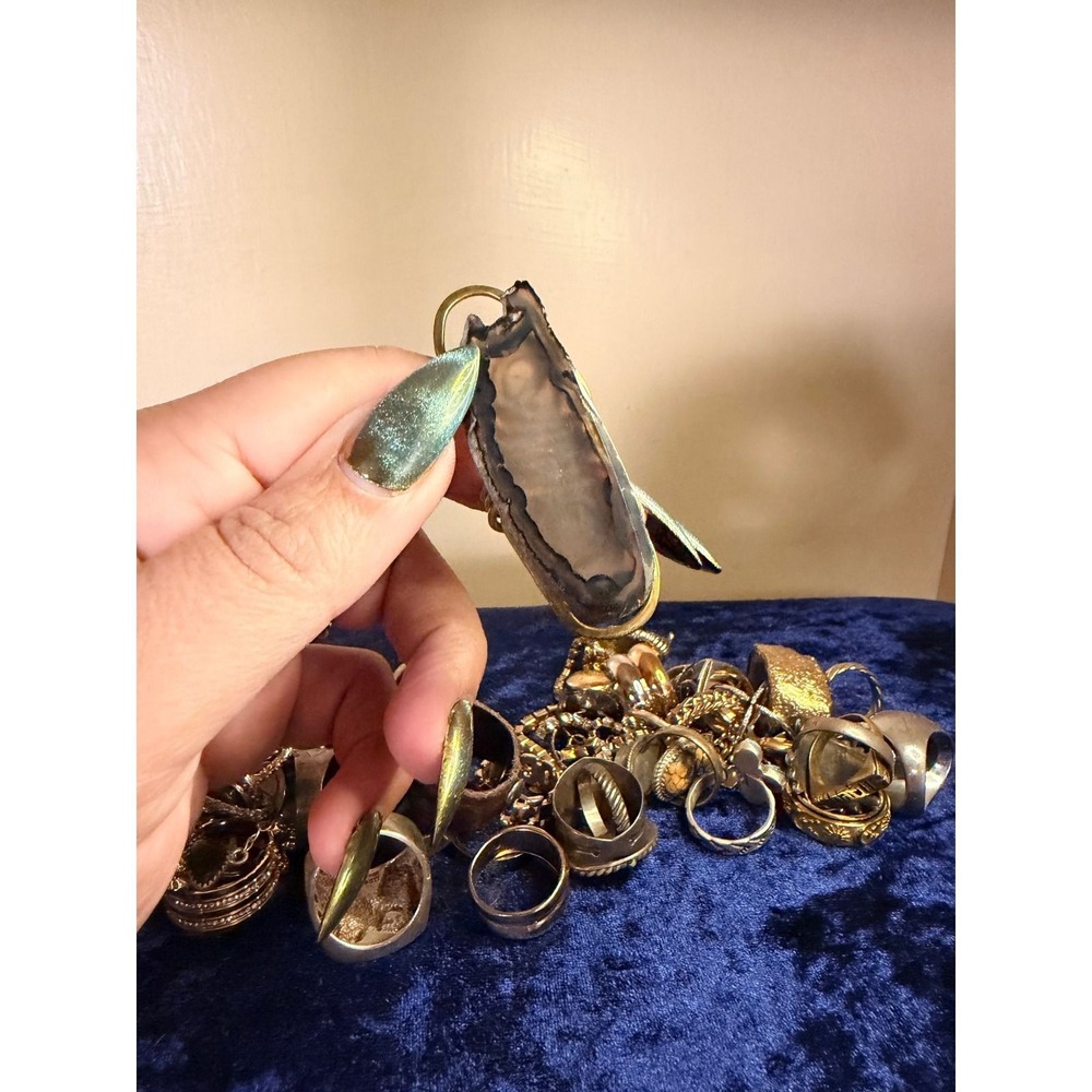 Artisan Natural Agate Slice Statement Ring Gold Tone Wire Wrapped Boho Jewelry - Picture 6 of 6